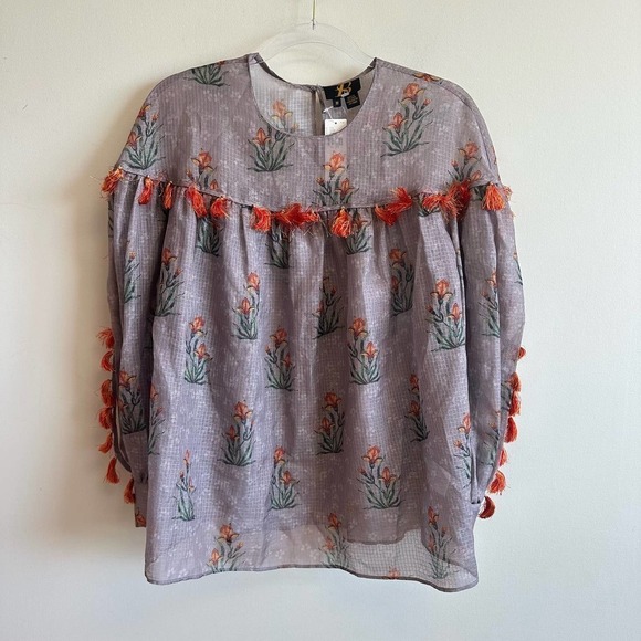 NWT Anthropologie Sachin & Babi Acacia Tasseled Blouse Top Brown Size Medium - Picture 3 of 14